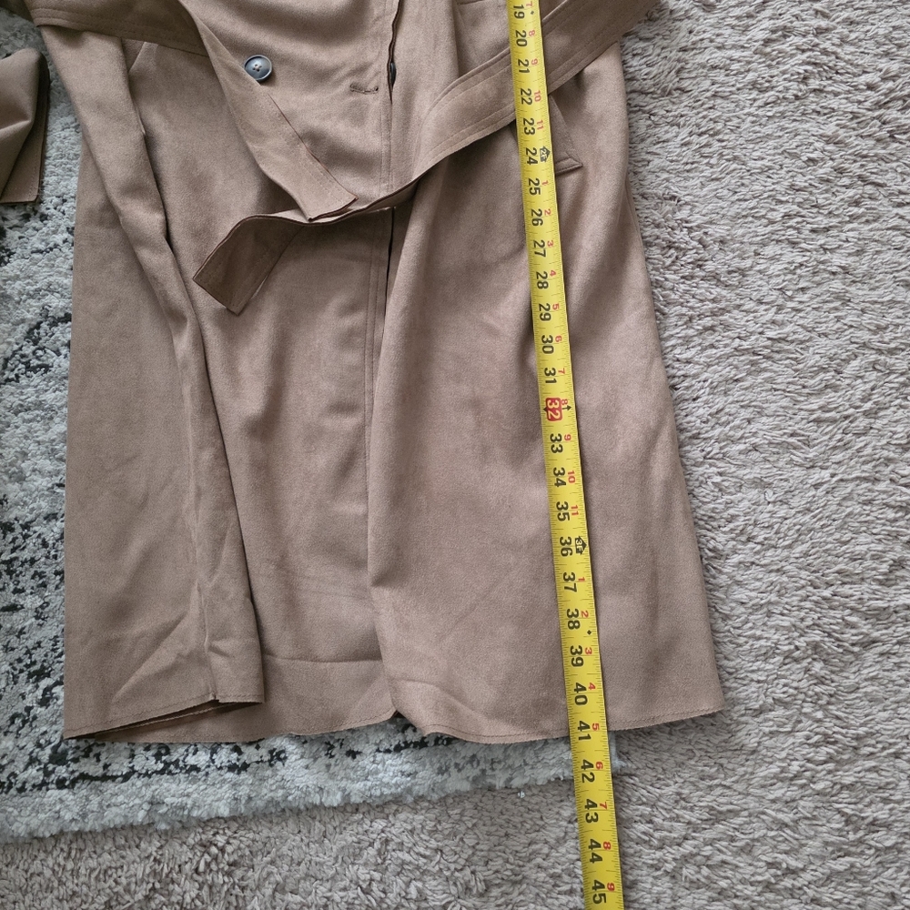 Culture Couture Trench Coat Faux Suede Preppy Academia Womens Size L NWT Tan - Picture 6 of 10